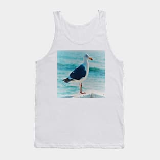 Solitary SeaGull looking into the Blue Pacific Ocean Coast Tank Top